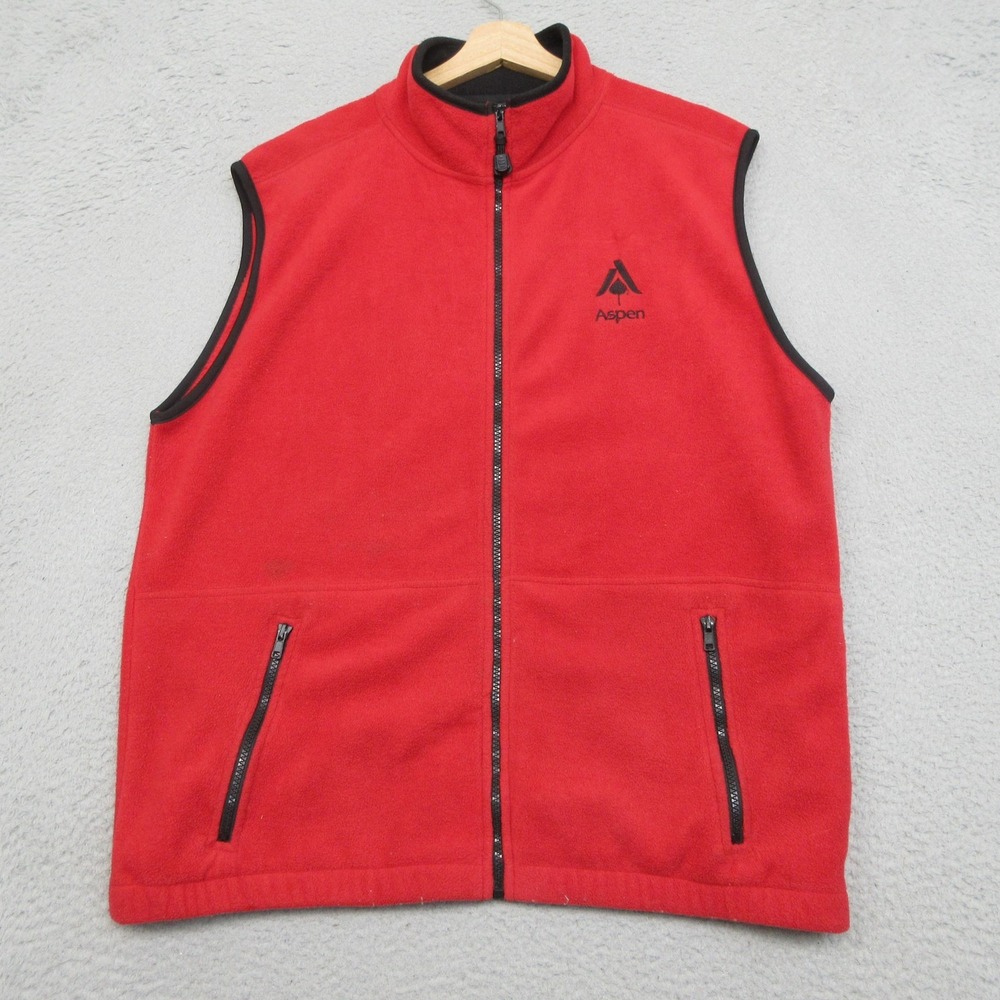 Aspen Embroidered Fleece Ski Vest Men L Red Full Zip Outdoor Hiking Gorpcore BAC